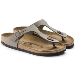 Birkenstock Gizeh Birko-Flor Nubuck Stone -Sandal Style Shop 43393 pair