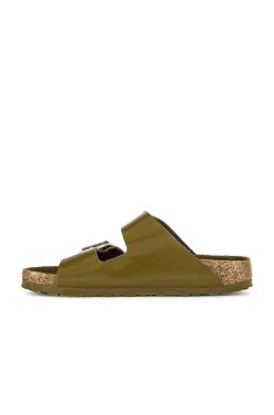 Birkenstock Arizona Big Buckle Sandal High Shine Mud Green Leather -Sandal Style Shop BIRR WZ141 V5