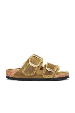 Birkenstock Arizona Big Buckle Shearling Sandal Green Olive